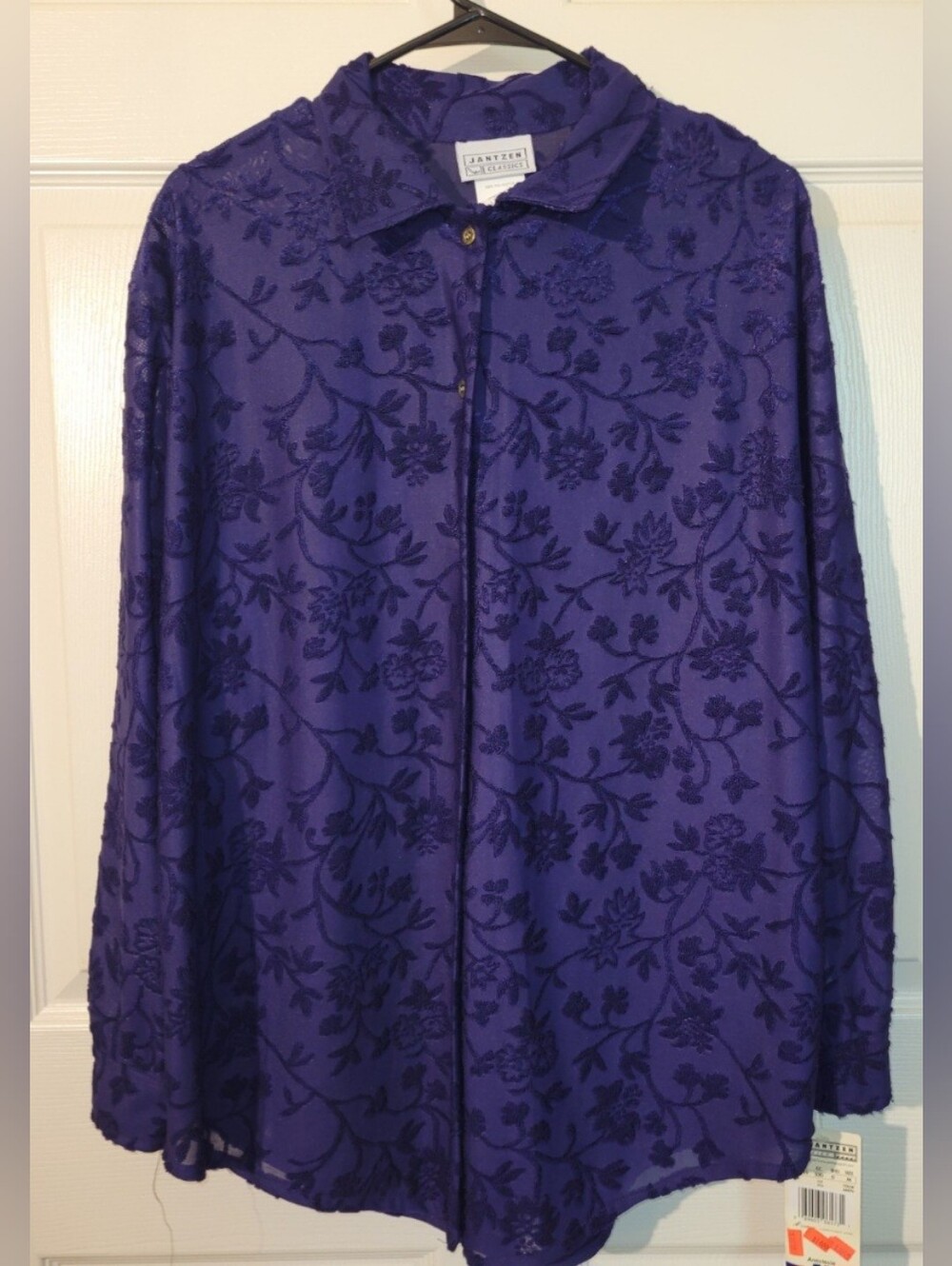 VTG Jantzen Med Purple Floral Jacquard Blouse Shirt Medium NWT Retro Grandmacore